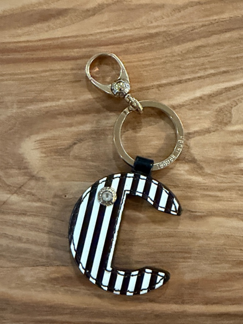 henri bendel Black & White Striped 'C' Key Charm with Gold Hardware